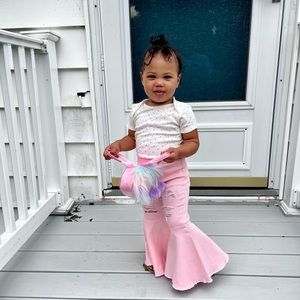 BARBIE PLEATED DENIM BELL BOTTOMS